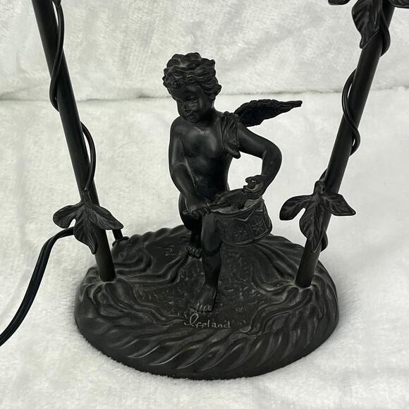 Art Nouveau Style Cherub Accent Lamp With Ruffled Glass Shade & Iffland Mark - Picture 5 of 12